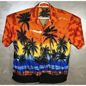 Hawaiian Shirt Men Large Colorful All Over Print Tropical Ocean Beach Palm Trees